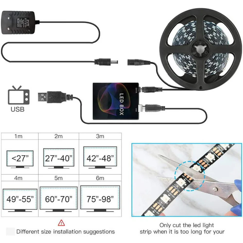 DIY Ambient TV PC Dream Screen USB LED Strip HDTV Computer Monitor Backlight Addressable WS2812B LED Strip 1/2/3/4/5m Full Set