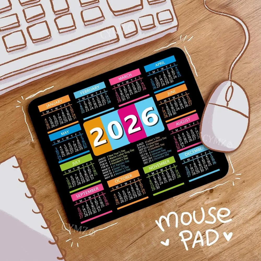 2026 التقويم لوحة الماوس الصغيرة حصيرة مكتبية عدم الانزلاق مخيط حافة ملحقات الكمبيوتر لوحة المفاتيح ماوس الكمبيوتر المحمول مكتب حصيرة mauspad muismat