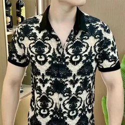 Fashionable and Personalized 3D Printed Short Sleeved Shirt with Lapel for Men's Business and Casual Thin Design