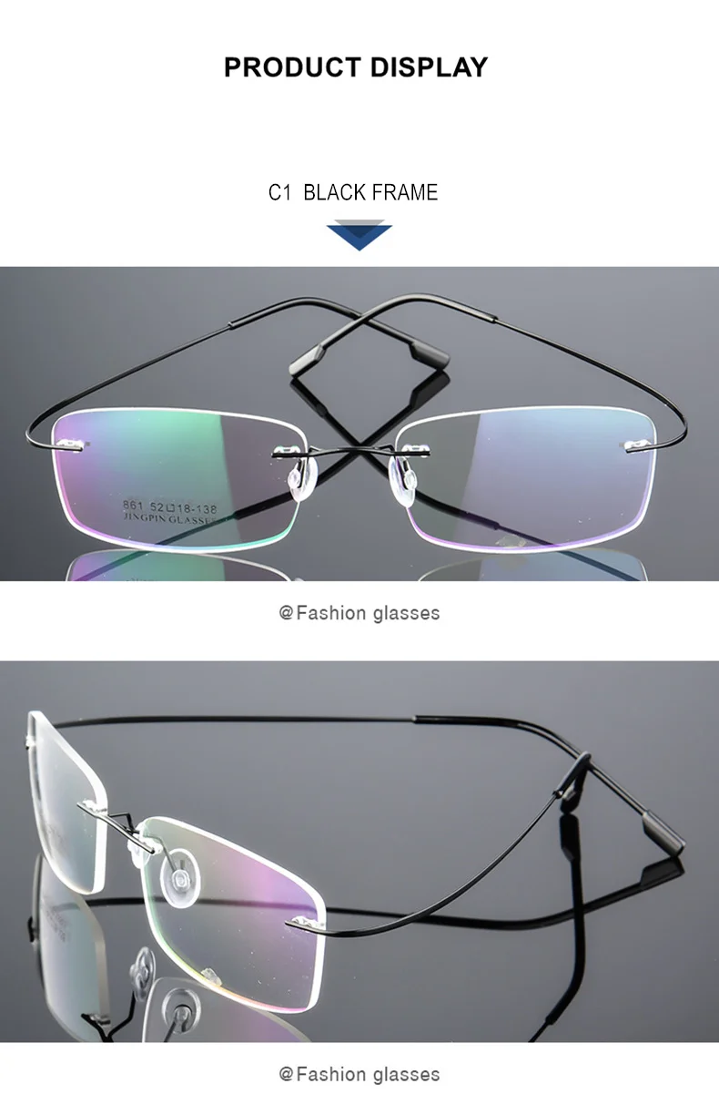 Randlose Kurzsichtigkeitsbrille Rezept -0,5 bis -8,0 Männer Frauen Titanlegierung Framless Kurzsichtige Brille Index 1,61 1,67 F082 – Detail 12