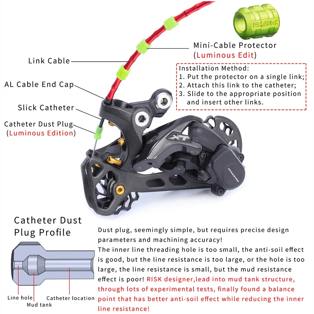 RISK Aluminum Bicycle Cable Set for MTB Road Bike Brake Shifting Bamboo Link Cable Housing Kit Ultralight Bike Cable Accessories