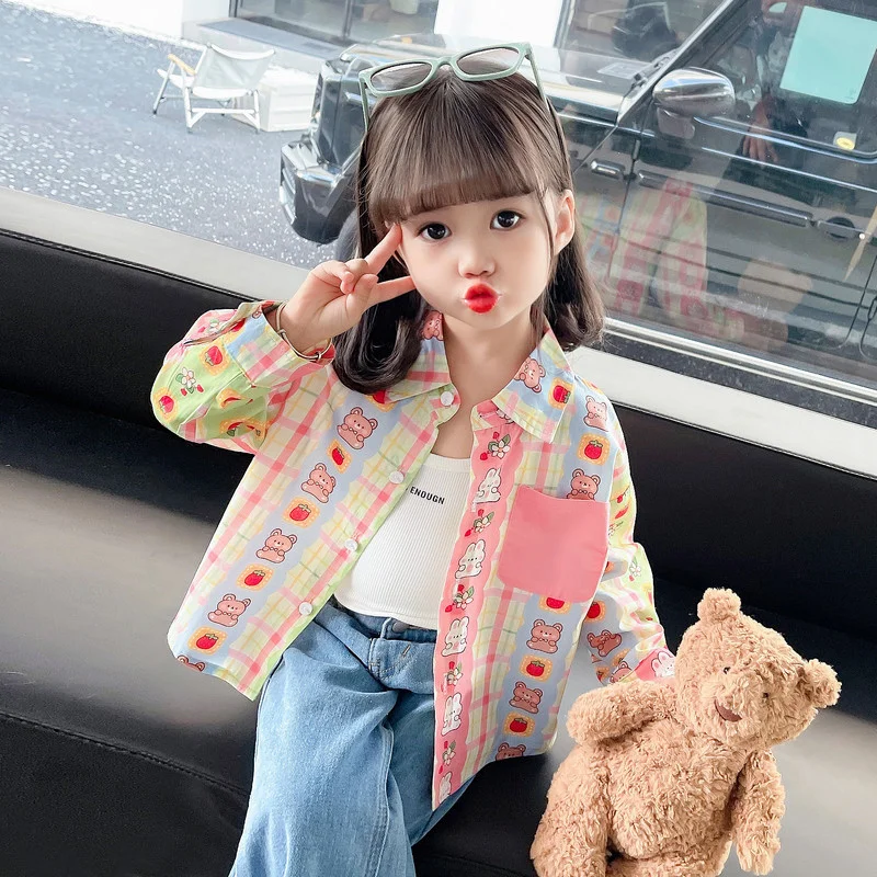 

Детская блузка для девочек, пальто, куртка, верхняя одежда, хлопковые рубашки с отложным воротником на весну и осень 2024, верхняя одежда, пальто для подростков, детская одежда