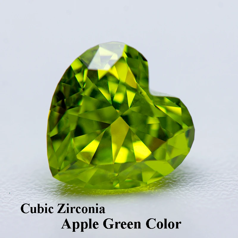 

Cubic Zirconia Crushed Ice Cut Apple Green Color Heart Shape Charms Bead for Diy Jewelry Making Pendant Materials No Certificate