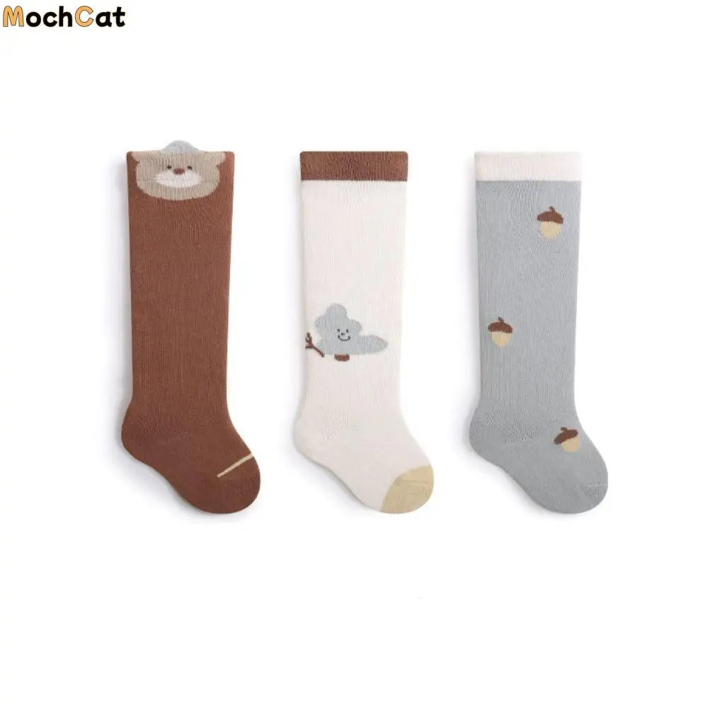 

3Pairs Elastic Strawberry Calf Socks Baby Cotton Flower Cartoon Above Knee Socks Cute Animals Print Baby Mid Tube Socks Kids