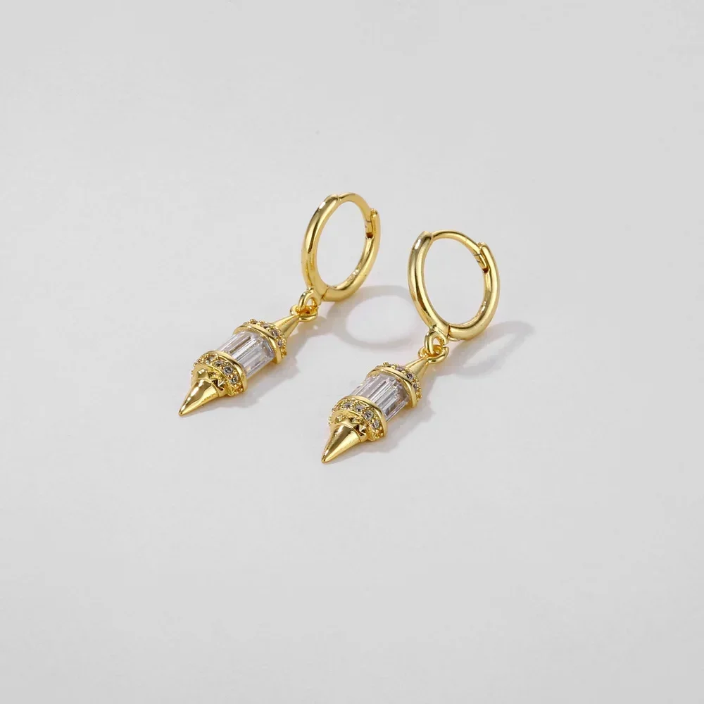 18k Gold Plated Copper Geometric Tip Cone Zircons Hoop Earrings for Women Pendants Jewelry  Accessories Gifts
