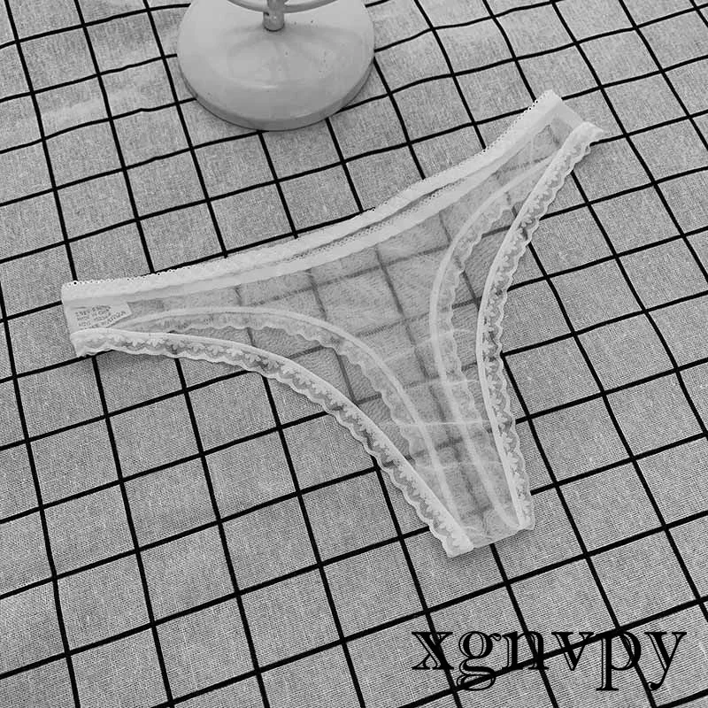 xgnvpy Sexy Transparent Women's Thong Panties Lace See Through Crotch Mesh Seamless Low Rise T-pants Undergarment