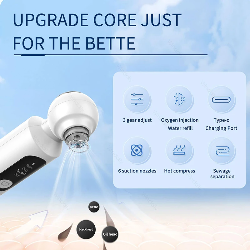 2025 Nuovo Aspirapolvere per pori per la rimozione di punti neri con impacco caldo Detergente idratante per il viso elettrico Estrattore di brufoli Dispositivo di bellezza per il viso