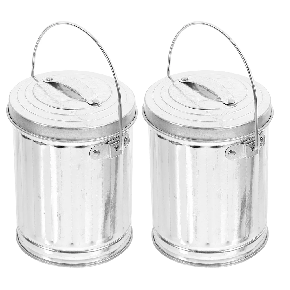

2Pcs Small Metal Trash Can Mini Desktop Bin with Lid Handle Reusable Office Bedroom Waste Paper Container Desk Trash Can