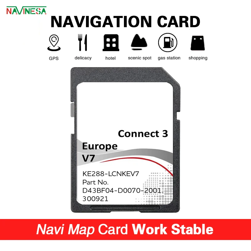 Connect3 V7 Navigation Map Memory SD Card Fit for Nissan Jude Qashqai X-Trail Car of Europe