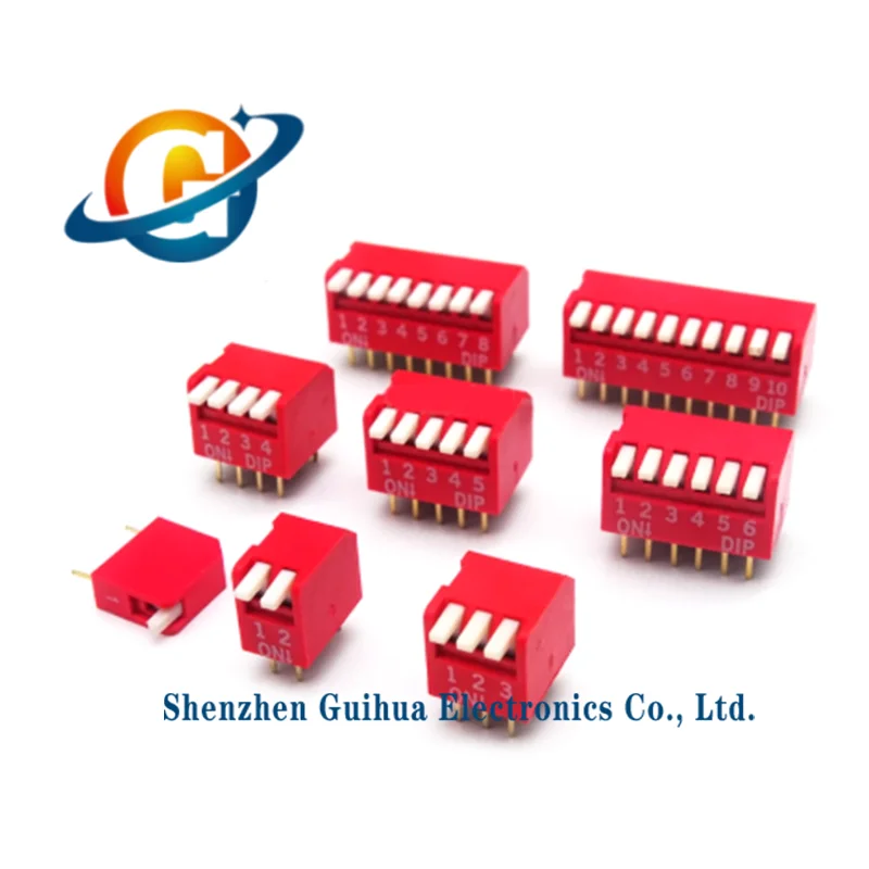 10pcs side dial code switch piano key switch foot distance 2.54 red 2P3P4P5P6P-8P 10 positions