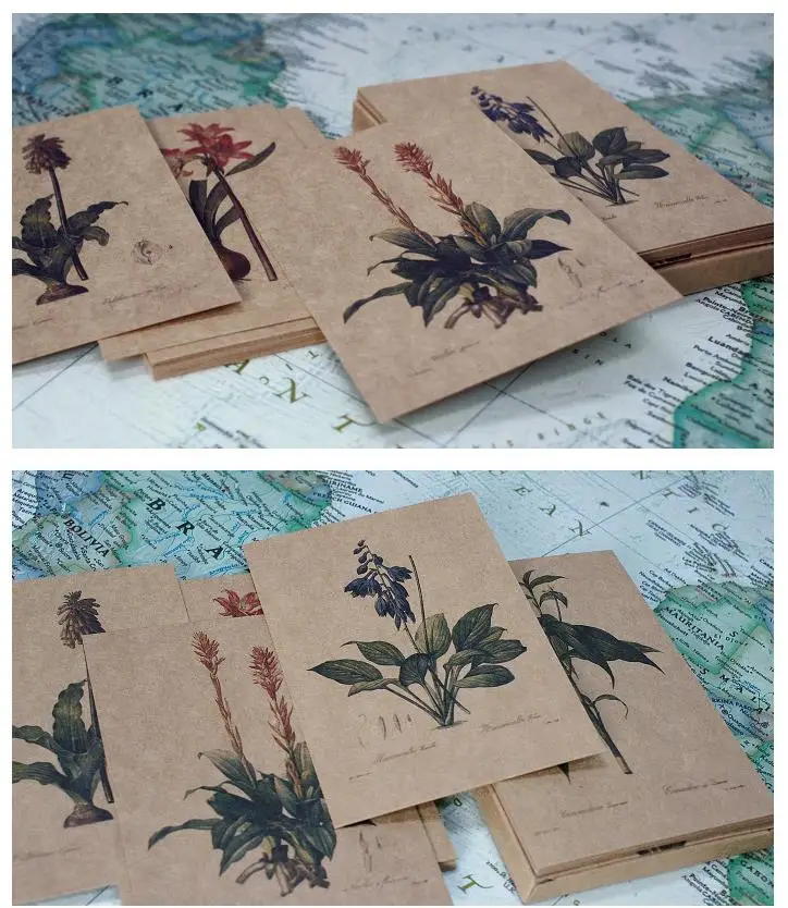 25Pcs/Lot Vintage Style Postcards Hand Painted Lily Art Illustration Greeting Card Kraft Paper Message Wish Card DIY Wall Decor