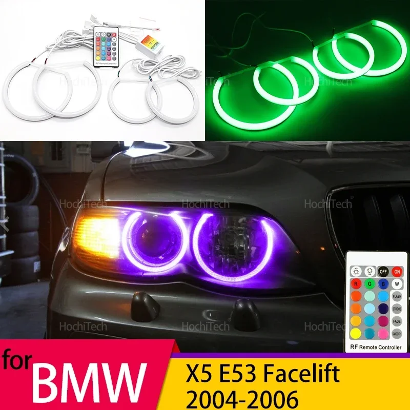 for BMW X5 E53 Facelift 2004 2005 2006 Cotton RGB Angel Eyes DRL Kit , 16 Colors, 4 Dynamic Modes, Brightness Adjustment