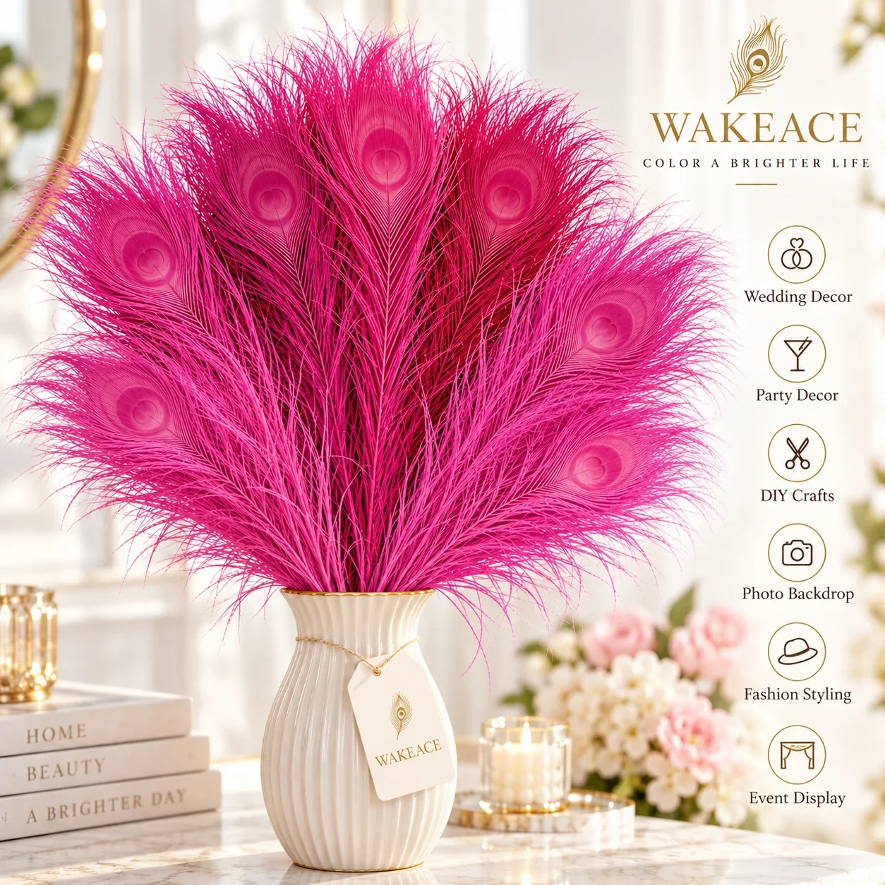 Artificial Peacock Feathers Colorful Plastic Feather Decor for DIY Crafts Wedding Easter Christmas Party Costume Home Decoration