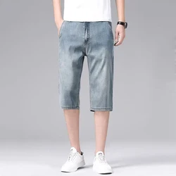 Pantalones vaqueros finos hasta la pantorrilla para hombre, ropa de calle, Vintage, informal, bolsillos, rectos, sueltos, versátiles, azul, moda de verano