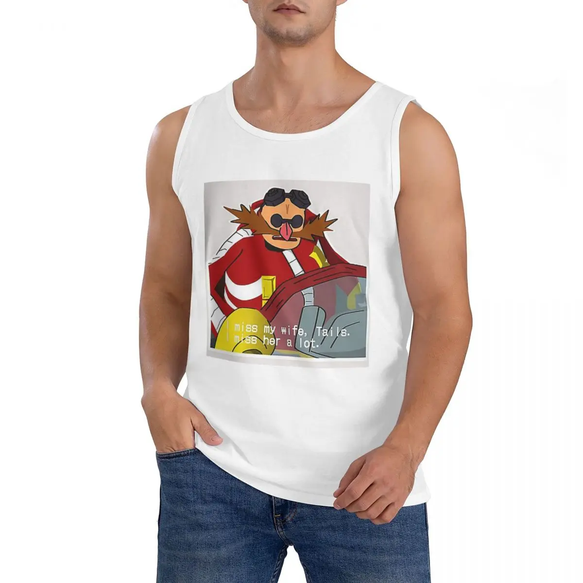 100% Cotton I Miss My Wife Tails Snapcube Eggman Sleeveless T-Shirt Men Workout Sports Clothing Tops Men's Crew Neck Vest