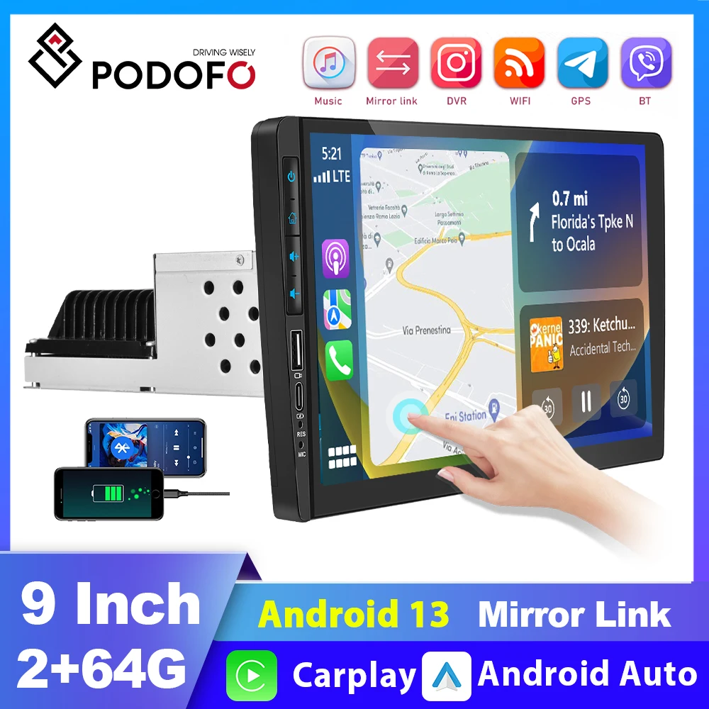 

Podofo 1Din Car Radio Android Carplay Multimedia Video Player Stereo For Volkswagen Toyota Nissan KIA Ford GPS Navigation