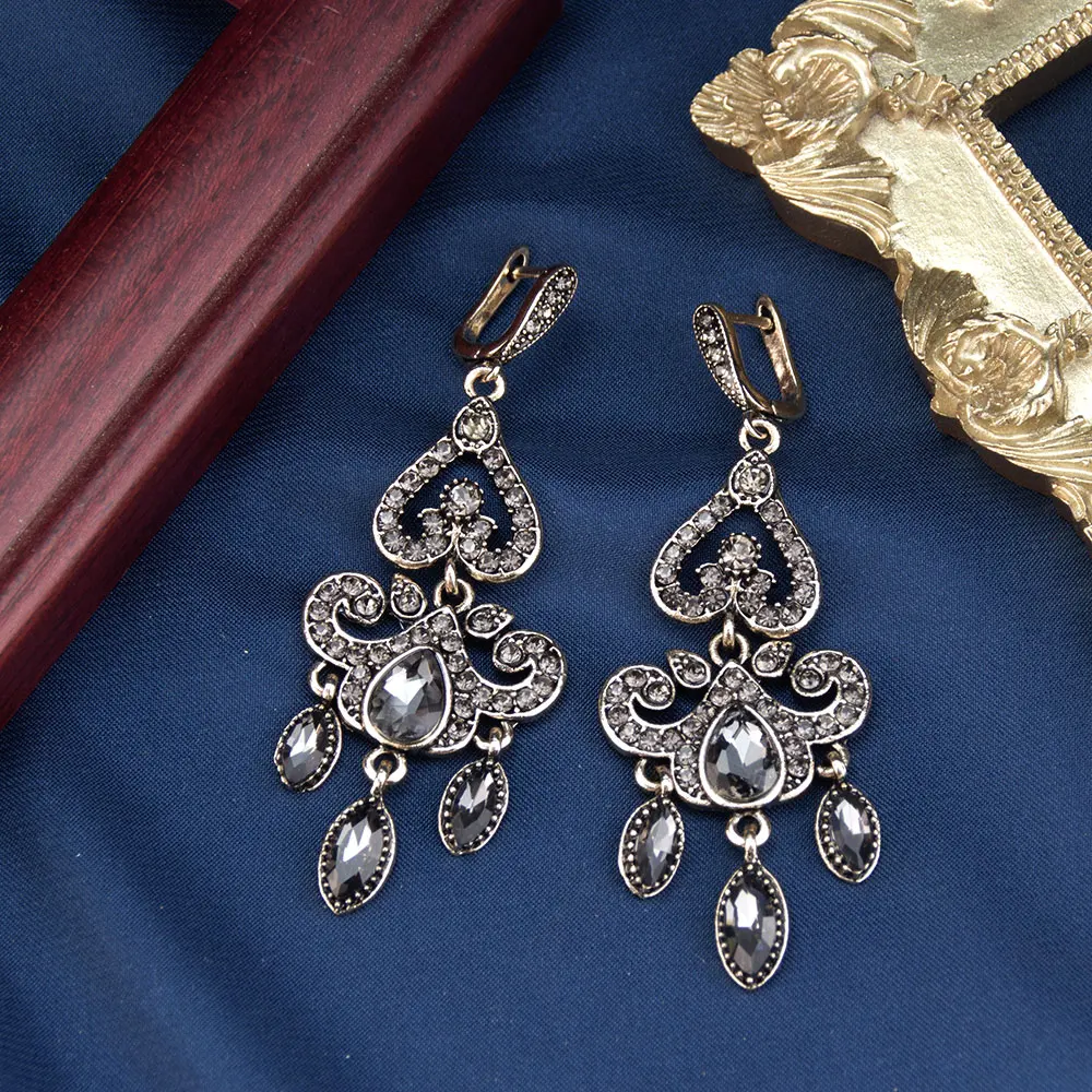 Sunspicems Vintage Turkish Women Earrings Rhinestone Eardrop Waterdrop Shaped Bohemian Antique Gold Color Indian Bridal Jewelry view 4