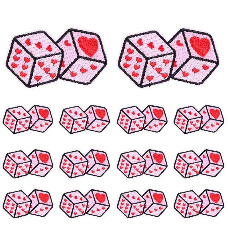 10PCS Love Heart Dice Patch Cartoon Embroidered Patches For Clothing Jean DIY  Personality Lettrer Slogan Patch Iron On Patches