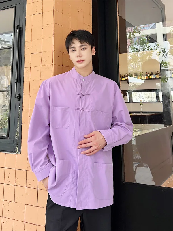 

New Chinese Sle Long Sve Loose Casual irt Men's Faionable Stand Collar Design Versatile Loose Top for Youth