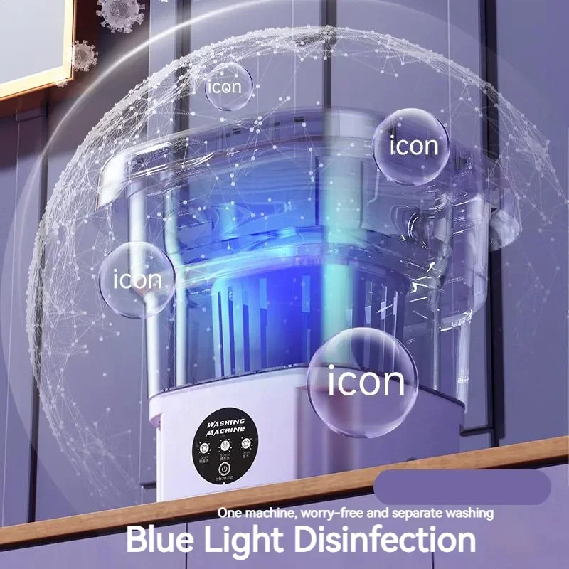 8L 접이식 세탁기 미니 가정용 옷 양말 속옷 세척 세탁기 여행용 건조 기능 포함 세탁기