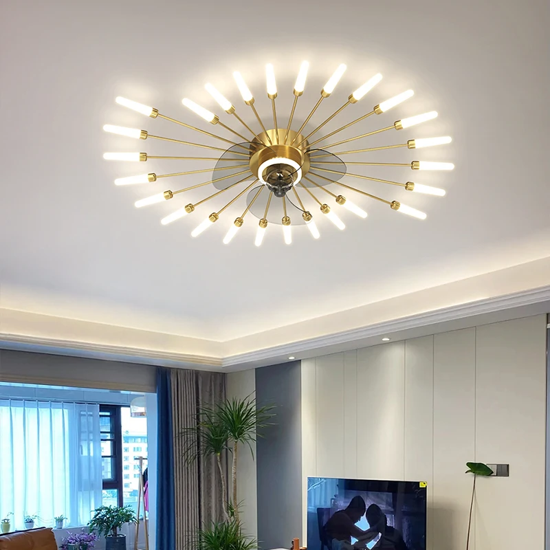 2022 Hot sale fireworks led Chandelier For Living Room Bedroom Home chandelier Modern Led Ceiling Fan Chandelier Lamp Lighting