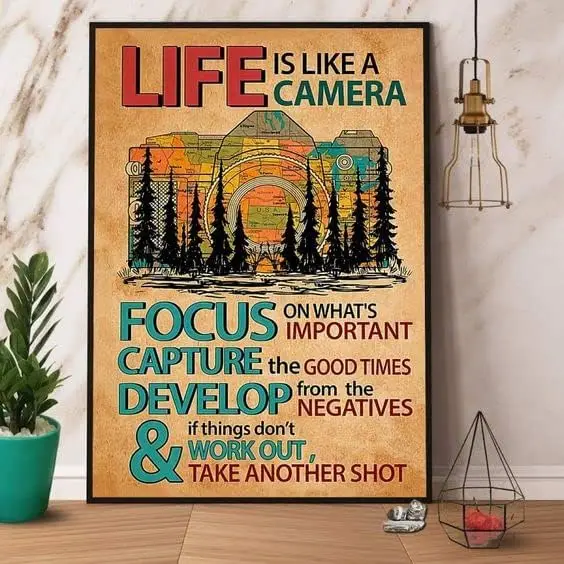 Retro Tin Aluminium Sign Life is Like A Camera for Home Coffee Wall Decor 12 x 8 Inch sign
