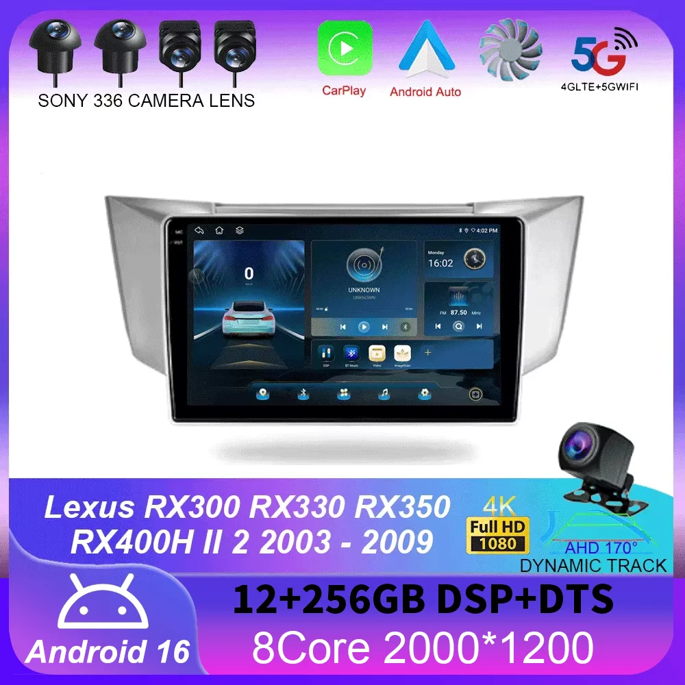 For Lexus RX300 330 400H II 2 2003-2009 Car Radio Navigation Multimedia Video Player Android 16