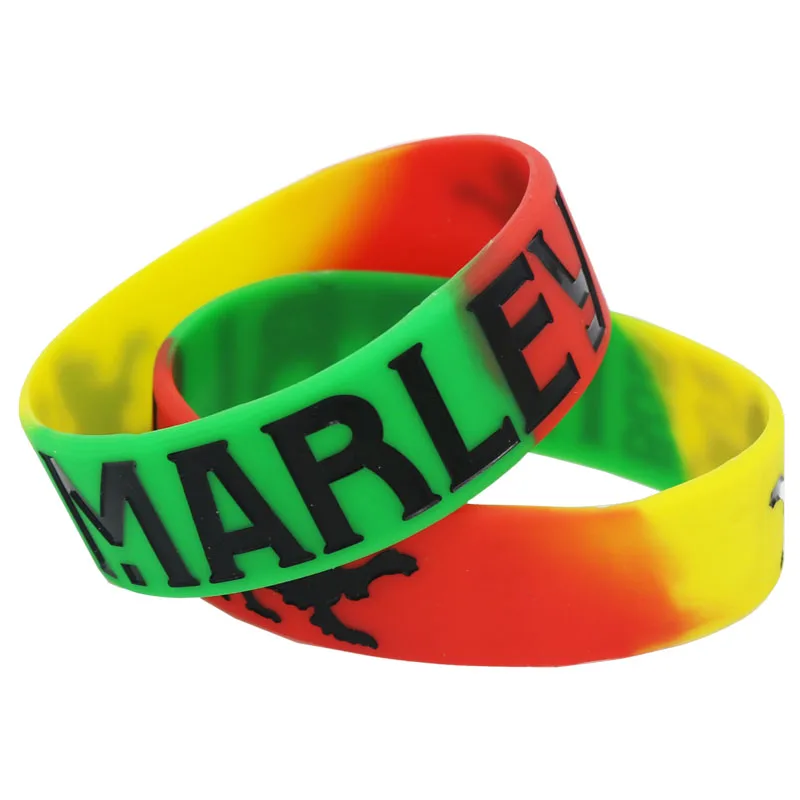 1PC Singer BOB Marley Silicone Wristband Reggae Music Fans Colorful Star Rasta Jamaica Reggae Wide Bracelets& Bangles Gift SH098