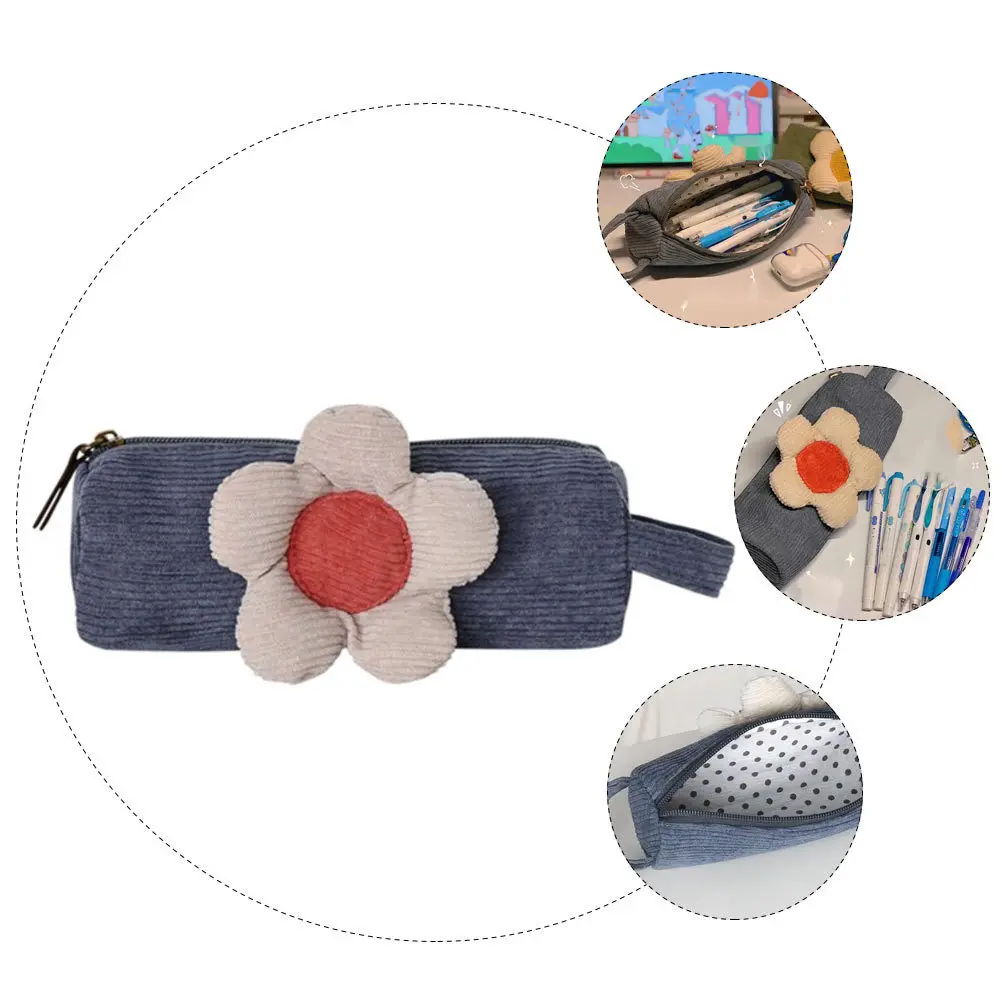 1Pcs Daisies Pencil Case Exquisite Craftsmanship Colorfast Smooth Zipper Fabric Portable Pencils Pouch