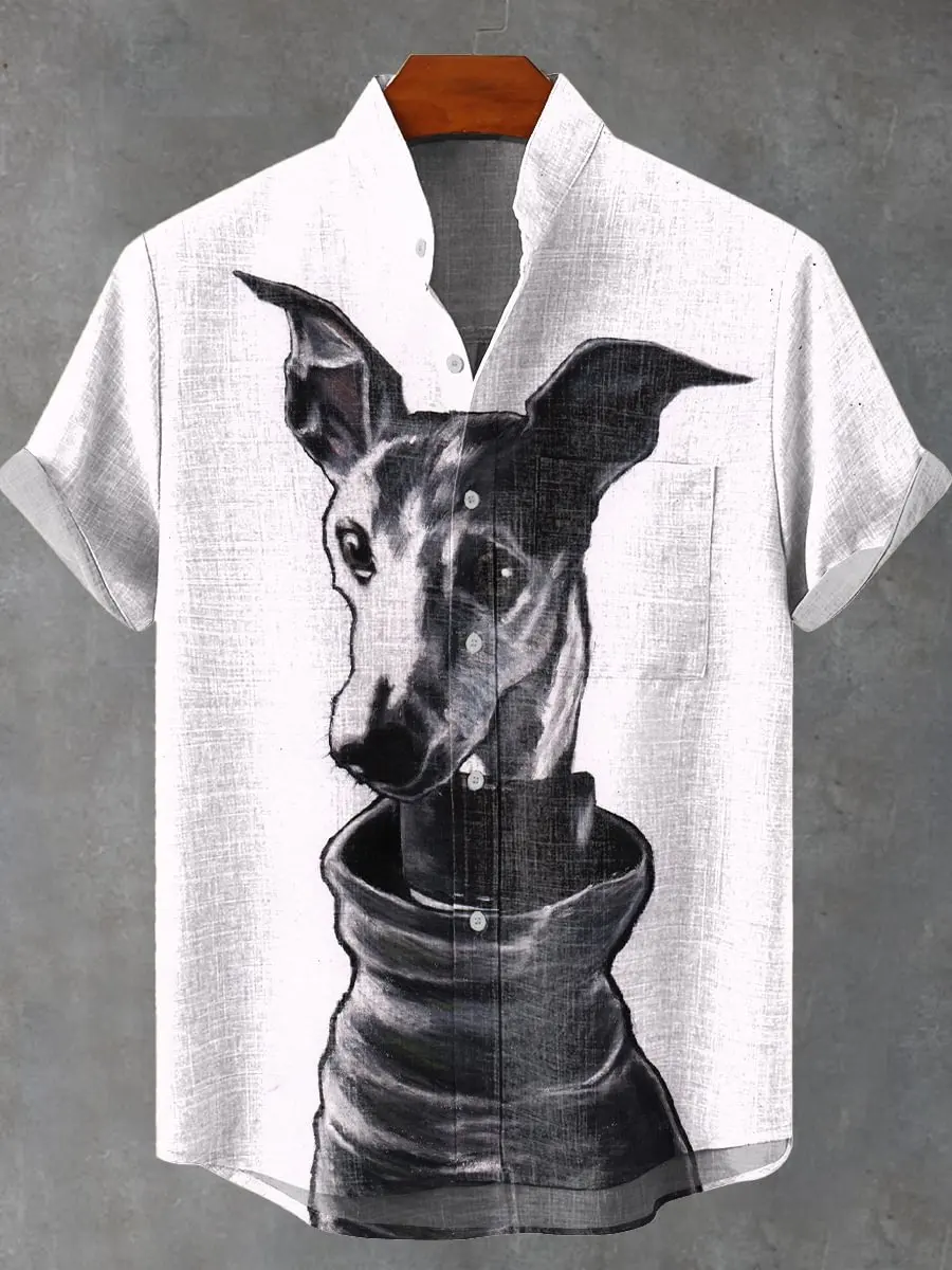 

3D Printing Irregular Geometric Pattern Puppy Hawaiian Men's Shirt Casual Printed Short Sleeve Hawaiian Top