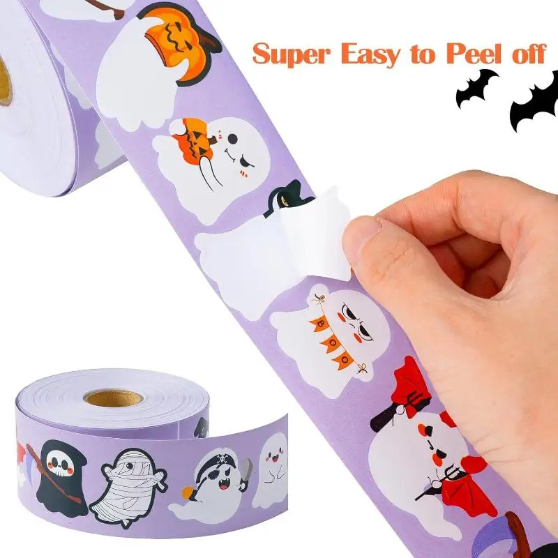 

500Pcs/Roll Funny Halloween Decorative Stickers Cute Pumpkin Ghost Skull Spider Bat Label Decal Graffiti Stickers DIY Phone