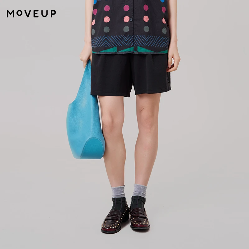 MOVEUP Wide Leg Shorts 2026 Summer New Contrasting Embroidery Pocket Elastic Waist Minimalist Casual Shorts For Women 3ELX10105
