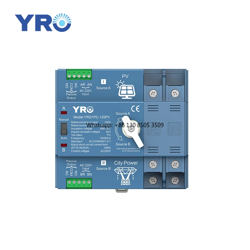 

YRO Transfer Dual Power Switch Connected with PV Inverters ATS Din Rail Change Over Switch Solar System Electric Switch Device