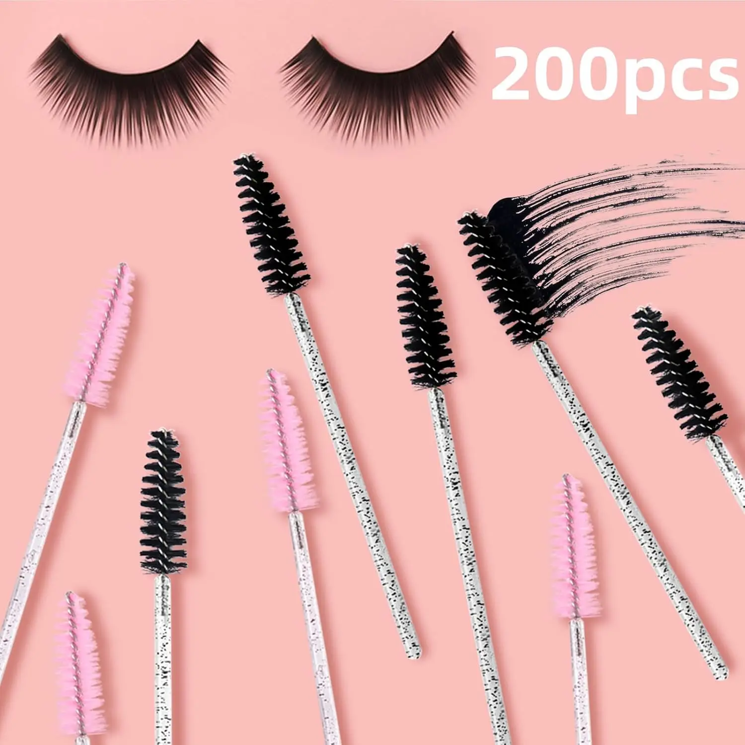 2025 Trend 200 Uds extensiones y maquillaje varitas de rímel de aseo-manguitos de pestañas, cepillo de cejas de cristal para pestañas desechables