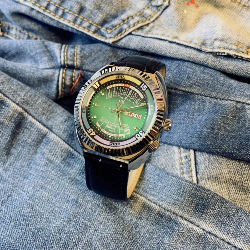 Retro Men's Quartz Watch with Waterproof Calendar Window, Colorful Bezel, Leather Strap, Classic Style, Men's Business Casual Watch, Perfect Gift for Boyfriend, Husband, Father's Birthday