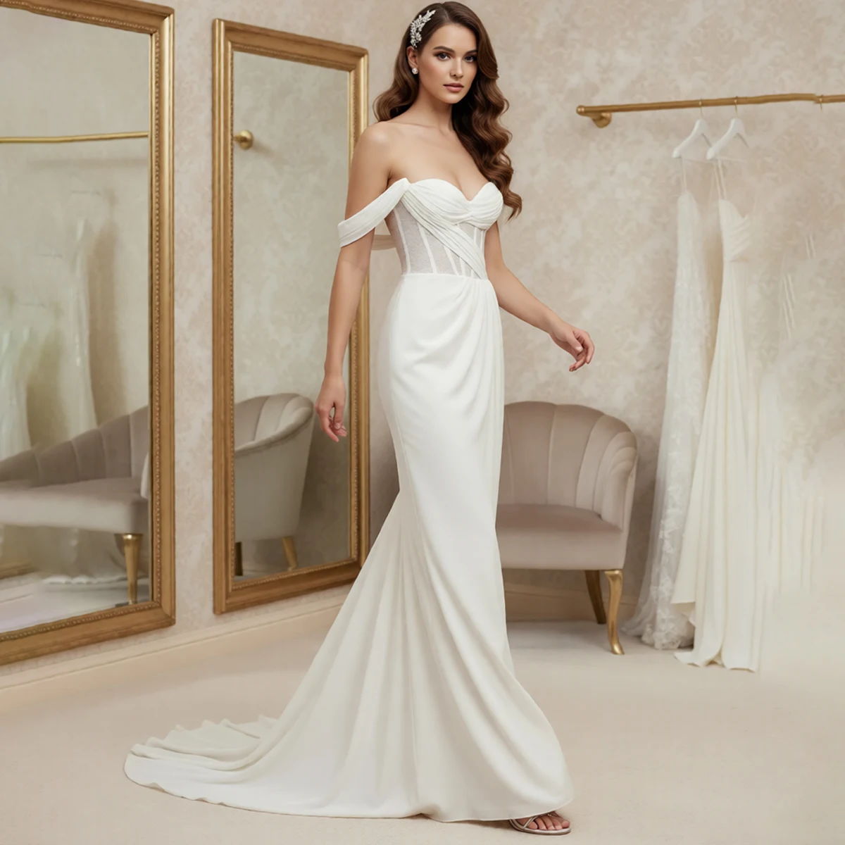 

Romantic Off Shoulder Sweetheart Wedding Dresses For Bride Backless Mermaid Long Bridal Party Gown For Women Vestidos Novia