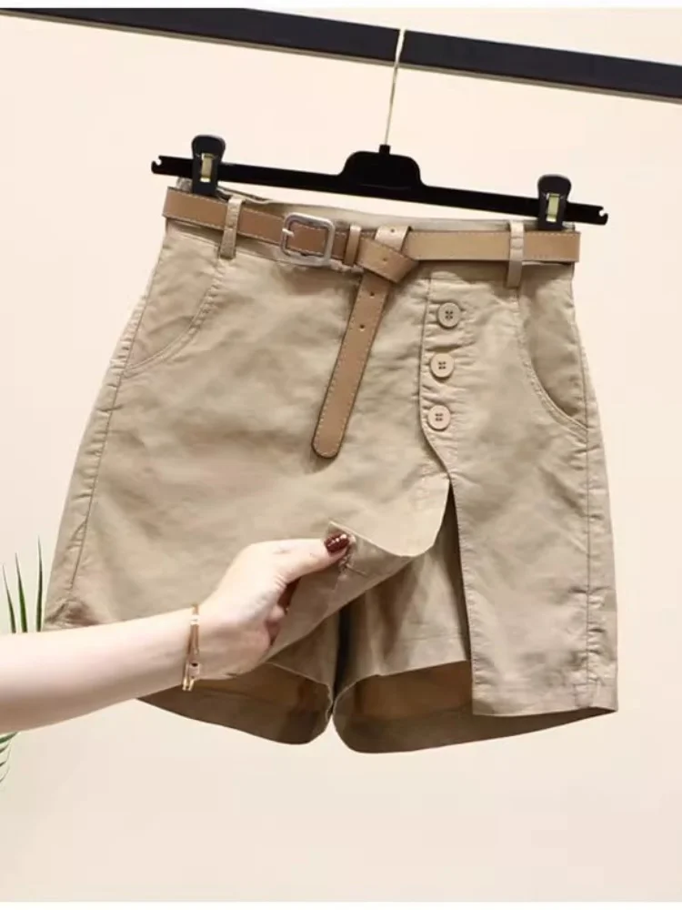 

Новые модные женские летние повседневные брюки с высокой талией и широкими штанинами, утягивающие, в европейском стиле, тонкие, укороченные, термошорты.