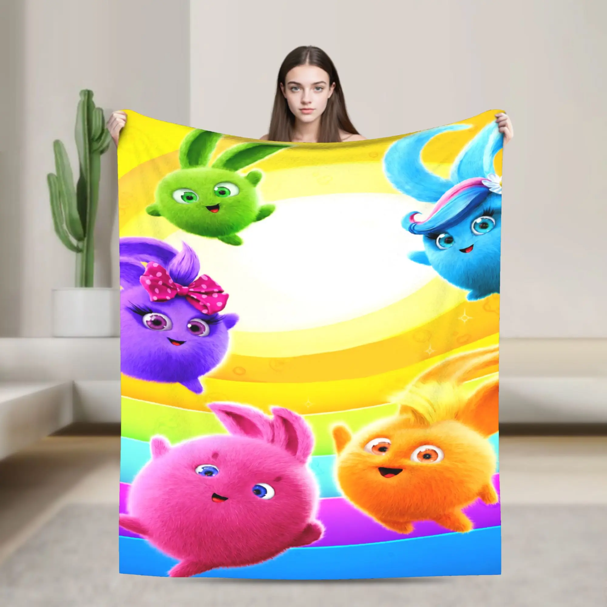Sunny Bunnies Cartoon Blankets Shiny Big Boo Iris Hopper Turbo Wool Novelty Warm Throw Blanket for Bedspread Summer