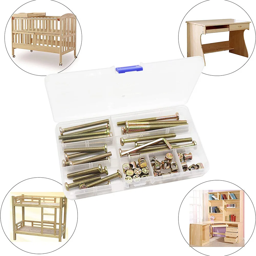 50PCS Furniture Bolts Phillips Nut Set Hex Socket Screws M6x40/50/60/70/80mm For Wood Bed Chair Desk Crib Chair Assortment Kit