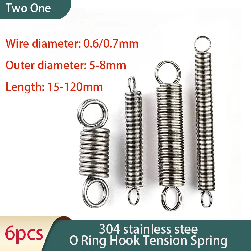 6Pcs Wire Diameter 0.6mm 0.7mm  O Ring Hook Tension Spring 304 Stainless Steel Closed Hook Extension Spring