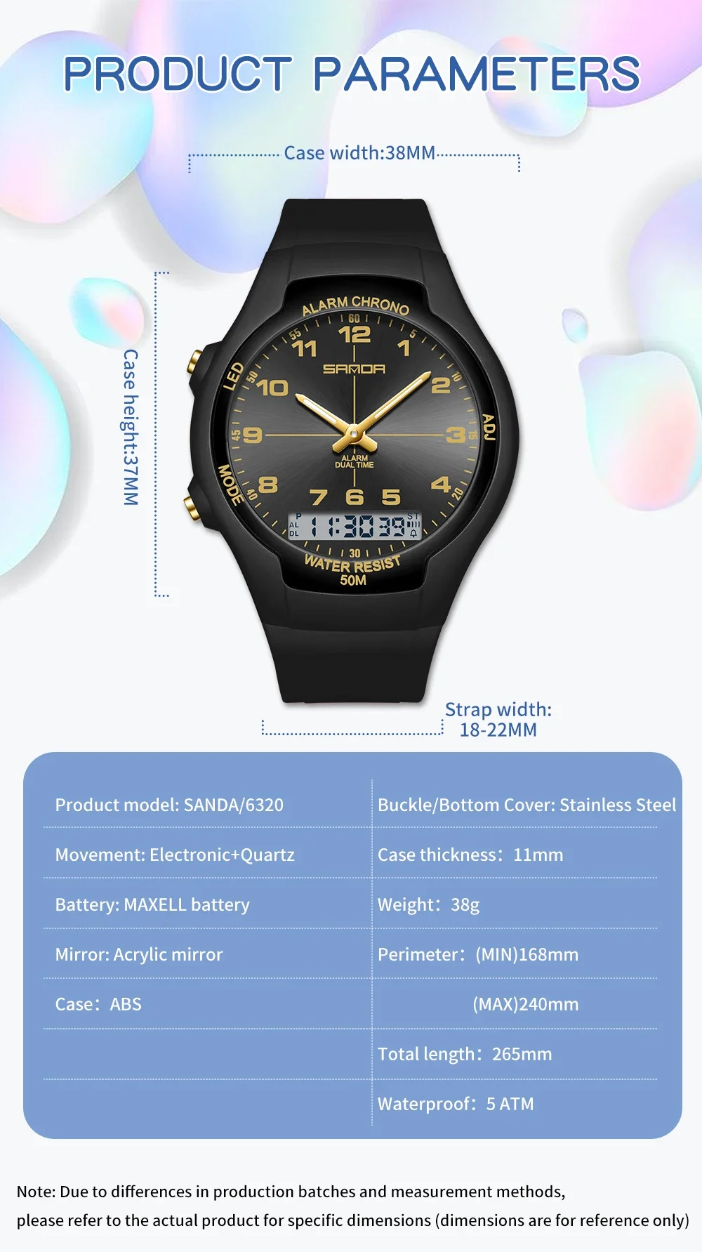 SANDA SD6320 デジタル腕時計 レディース スポーツ クロノグラフ カレンダー レディース クォーツ 50m 防水 LED 電子時計