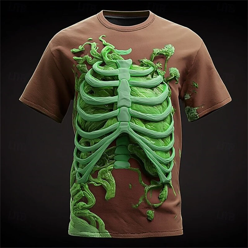 Halloween New t shirt for man Short-sleeved Men's Lava Pattern Short-sleeved Loose Round-neck T-shirt Breathable Lightweight Top