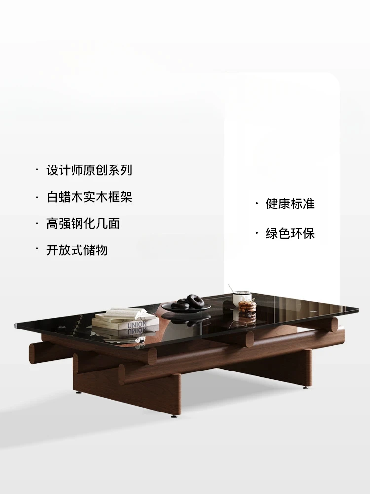 2024 new medieval style coffee table living room household solid wood tempered glass light luxury high sense