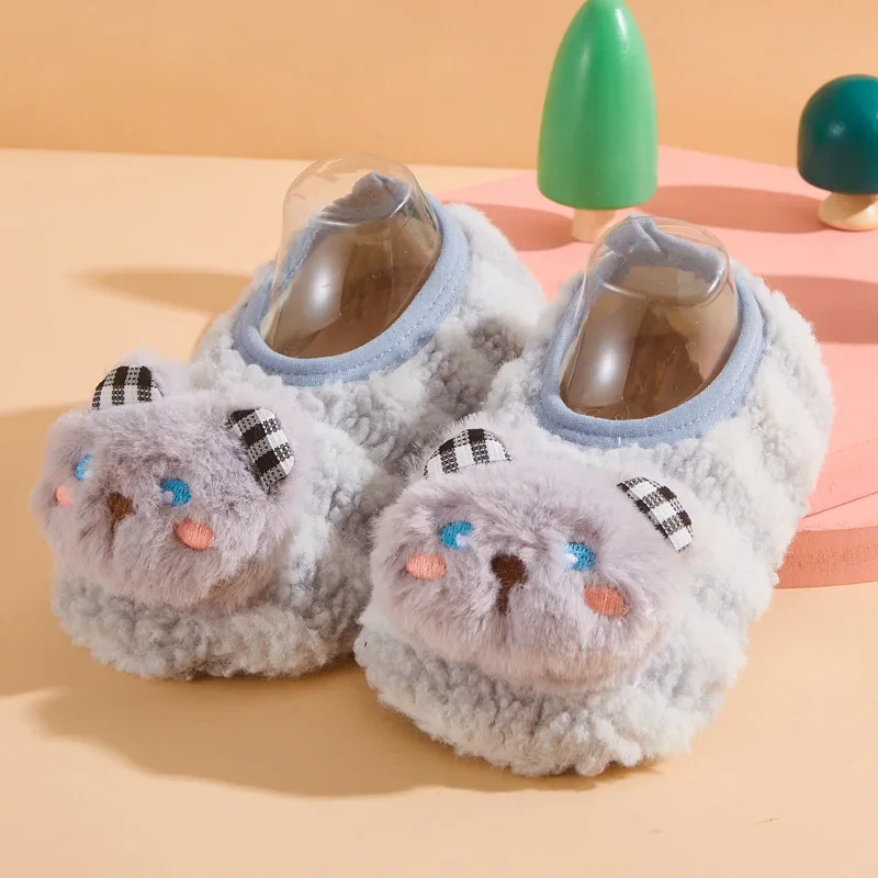 

Cartoon Bear Baby Floor Sock Anti-Slip Infant Soft Soled Shoes Winter Warm Newborn First Walkers Cute Kids Plush Socks 8-24Mont