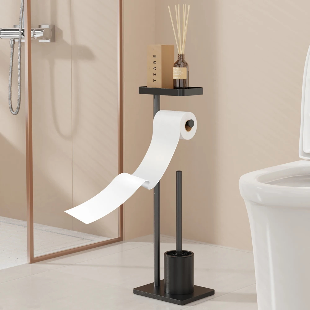 Toilet Brush with Tissue Holder and Storage Rack, Multifunctional Rack Suitable for Bathrooms with Deep Cleaning, Toilet Brush H
