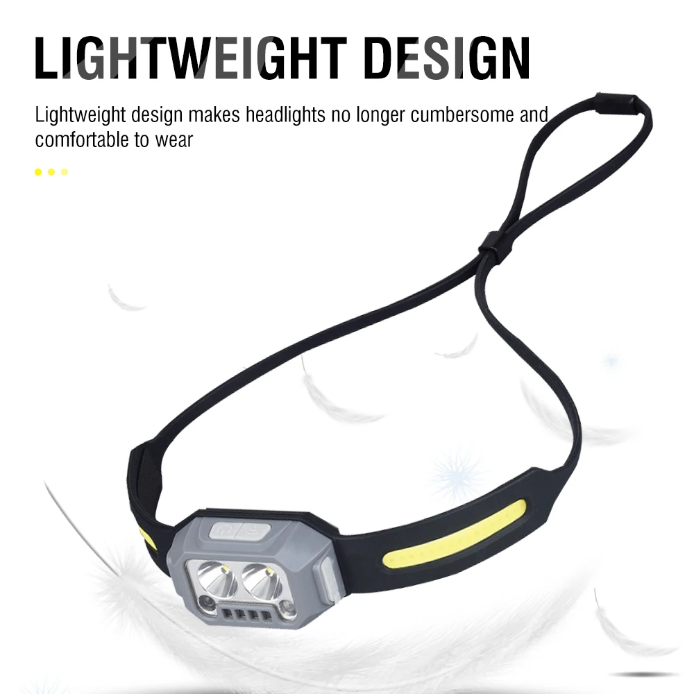 BORUiT Induction LED Headlamp Type-c Rechargeable Motion Sensor Work Light Headlight Waterproof Running Fishing Head Torch