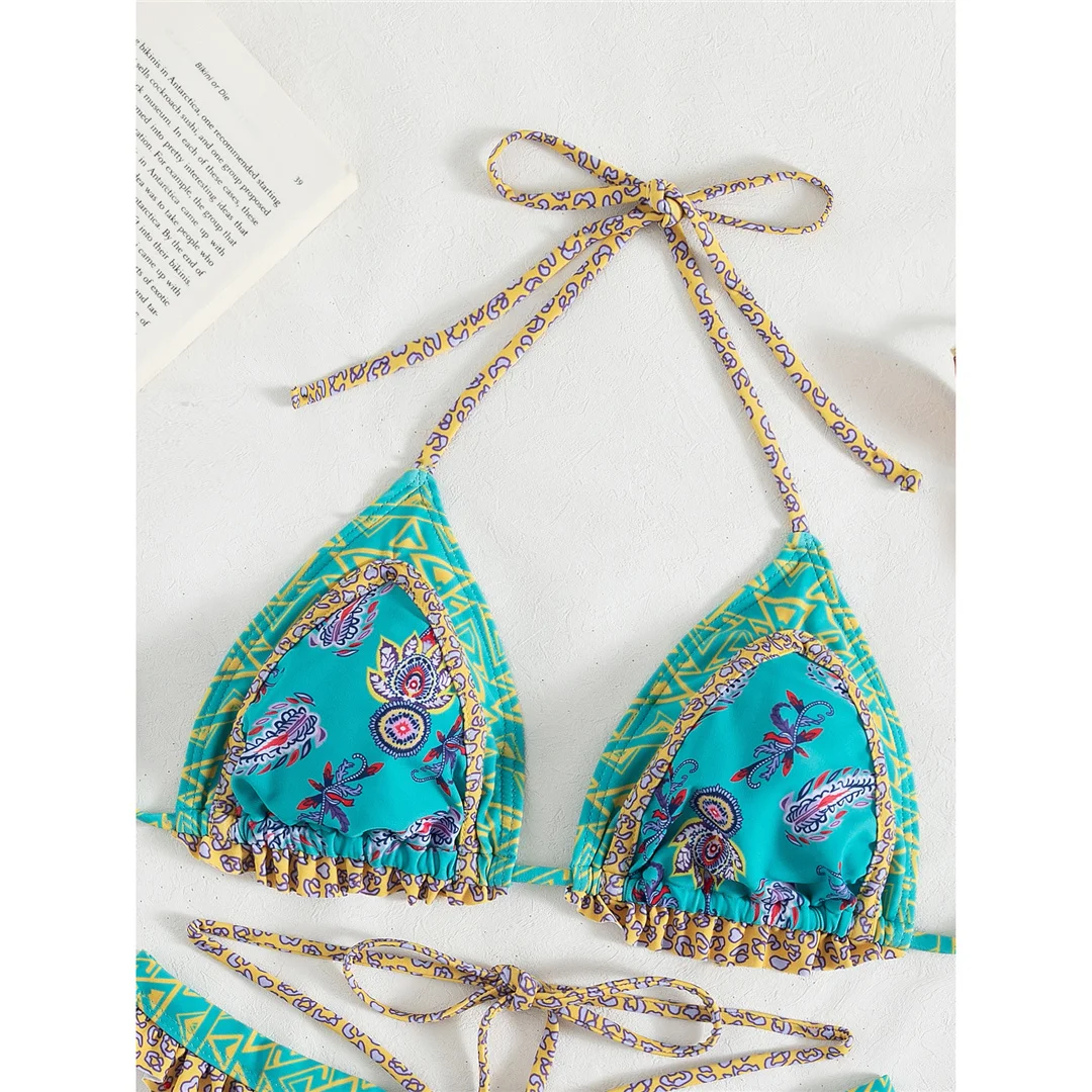 5 Farben, sexy, bedruckter Bikini mit Rüschen, Damen-Badebekleidung, zweiteiliger Bikini, Badeanzug, Badebekleidung, Modell V4651. – Detail 21