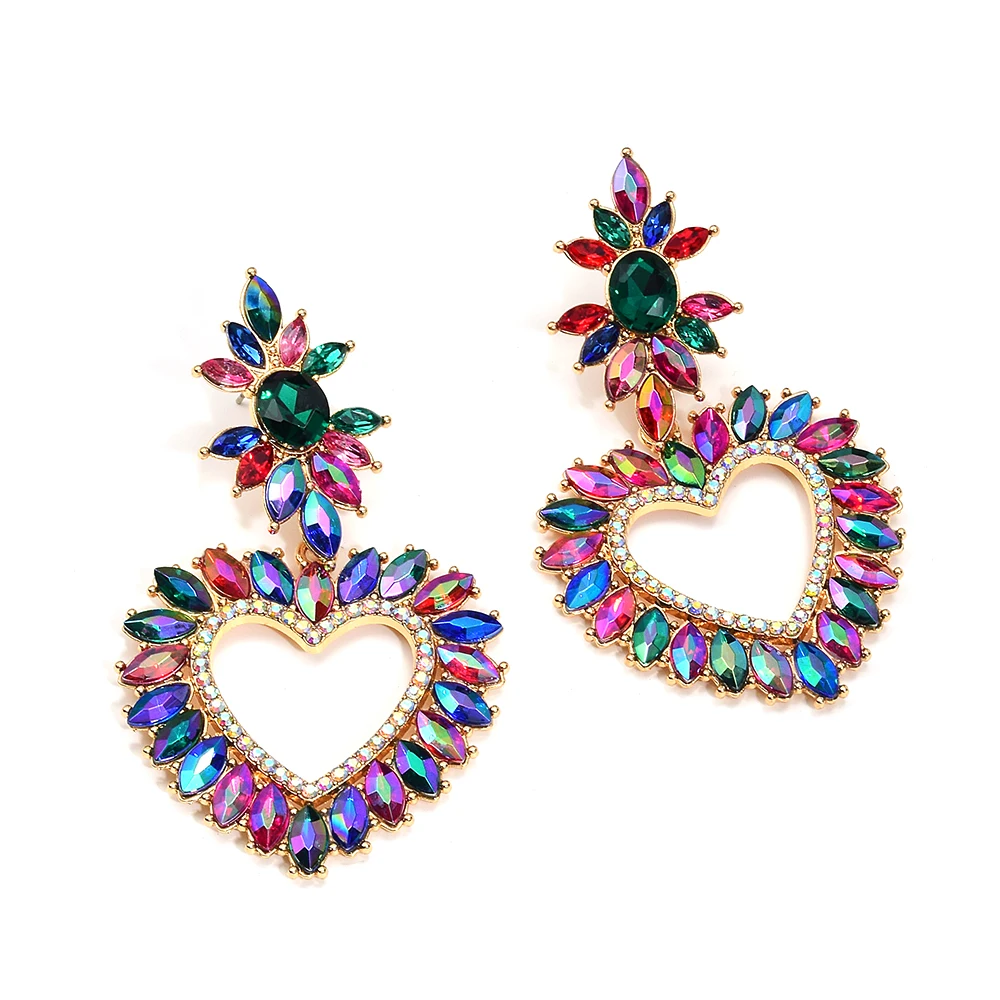 New Arrival Love Heart Pendant Earring Exaggerated High Quality Multicolored Rhinestone Drop Earrings Jewelry For Women image 3