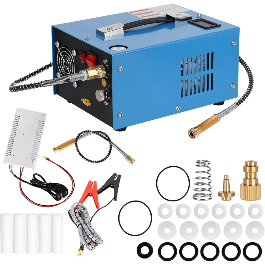 ضاغط هواء عالي الضغط 4500 رطل لكل بوصة مربعة 30 ميجا باسكال PCP مع مروحة مدمجة لبنادق كرات الطلاء ونادق PCP وأسطوانات غوص صغيرة مزدوجة فولت