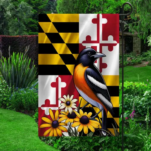 Maryland State Baltimore Oriole Bird and Black-eyed Garden Flag - House Flag